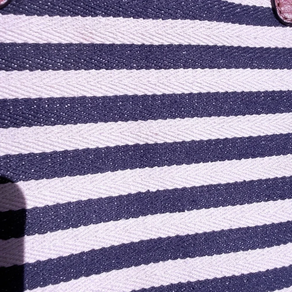 Brighton Sea to Shore Navy and White Striped Tote with Brown Anchor Accent